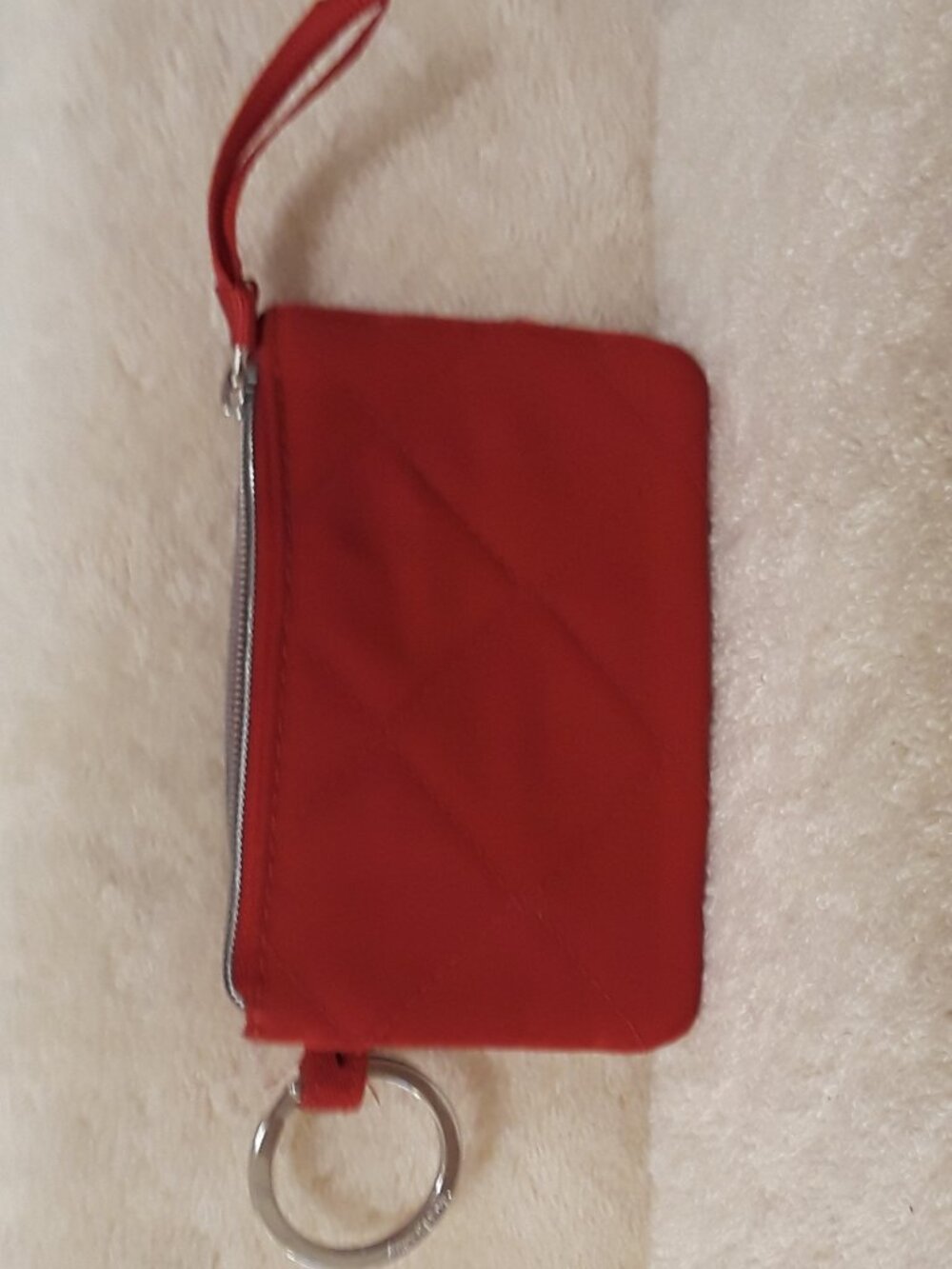 Wallet - Vera Bradley Solid Red Quilted Zip Clear ID Case & Card Holder Key Ring - Picture 4 of 12